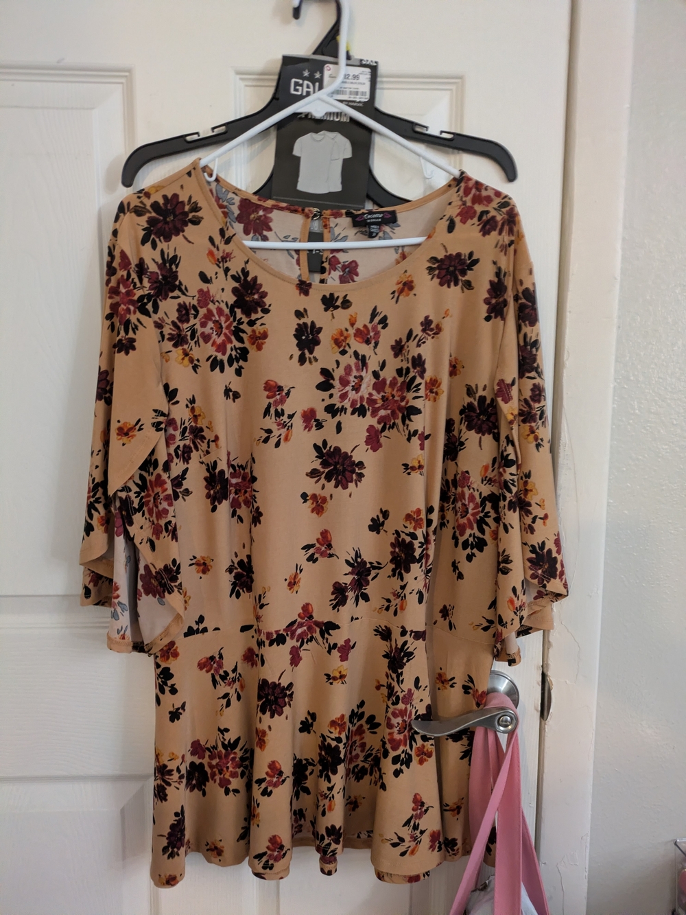 Cato Camel Floral Bell-Sleeve Tunic